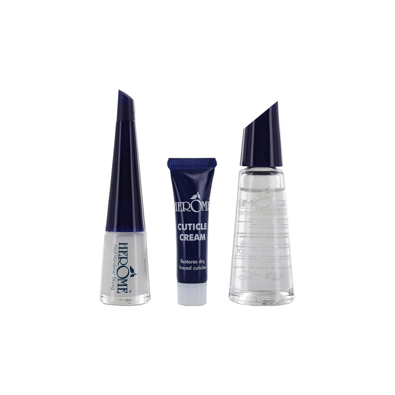 Herome 3-in-1 Maniküre Set mit Nagelhärter, Nagellackentferner & Nagelhautcreme -1 set- Gegen Spalte