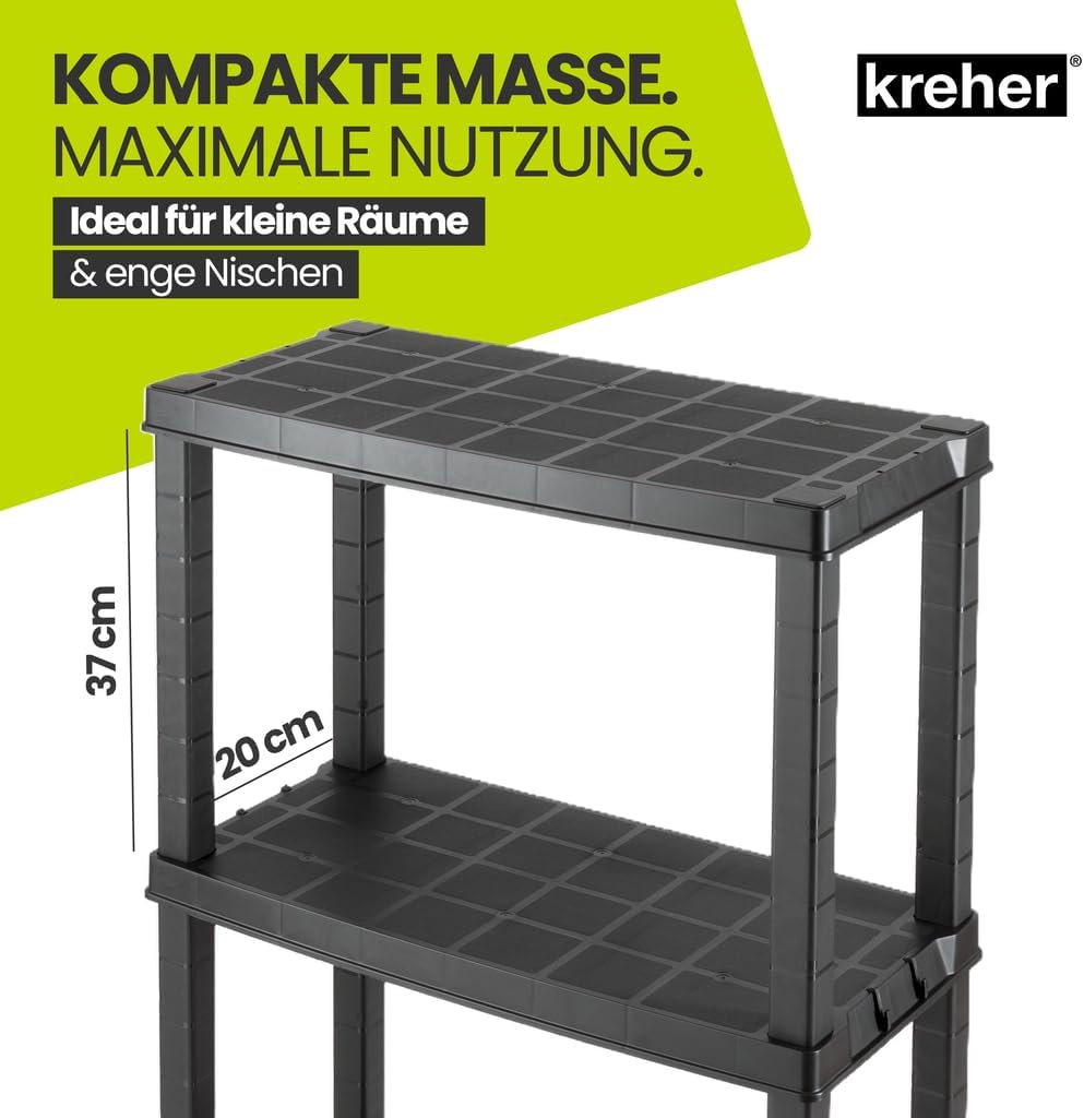 Kreher® Kunststoffregal „Neo“ mit 4 Böden - Steckregal für Haushalt, Keller &amp; Garage - Standregal, L