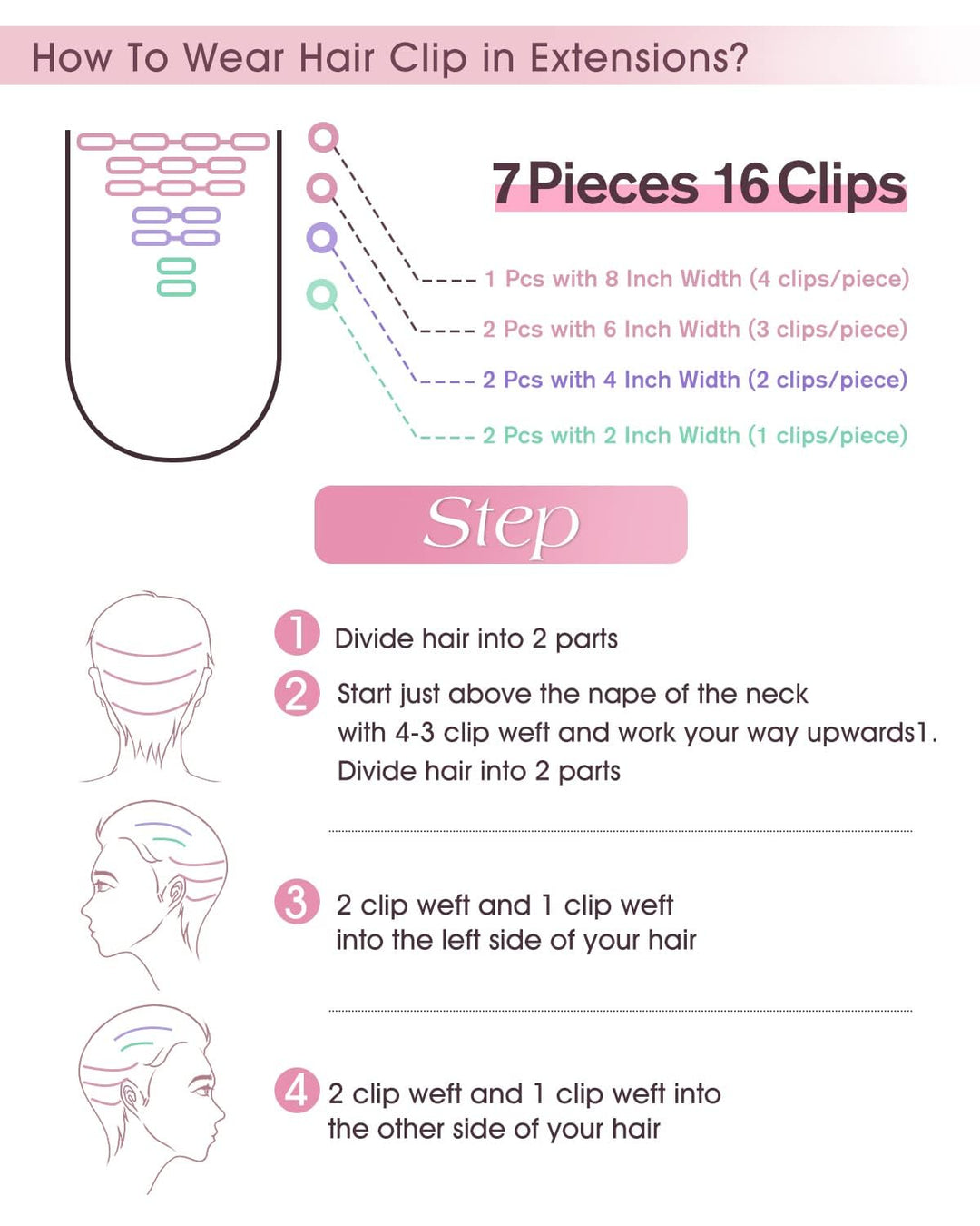 Clip in Extensions Echthaar 35cm 7 Stück 120g Glatt Nahtlos Hellbraun Mix | Sekundenschnelles Einset