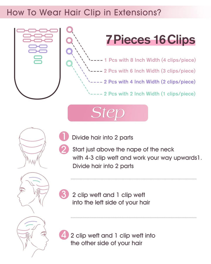 Clip in Extensions Echthaar 35cm 7 Stück 120g Glatt Nahtlos Hellbraun Mix | Sekundenschnelles Einset