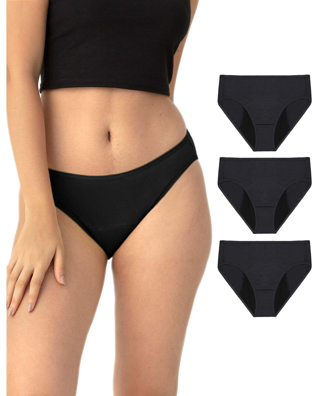 Neione Damen Perioden Unterwäsche | Super Weiche Bikinislips XXS 3er-pack All Black, XXS 3er-pack Al