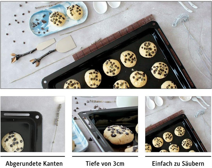 ICQN Backblech 422 x 370 x 30 mm Set, Emailliert Fettpfanne für Backofen und Herd, Passend für ELECT