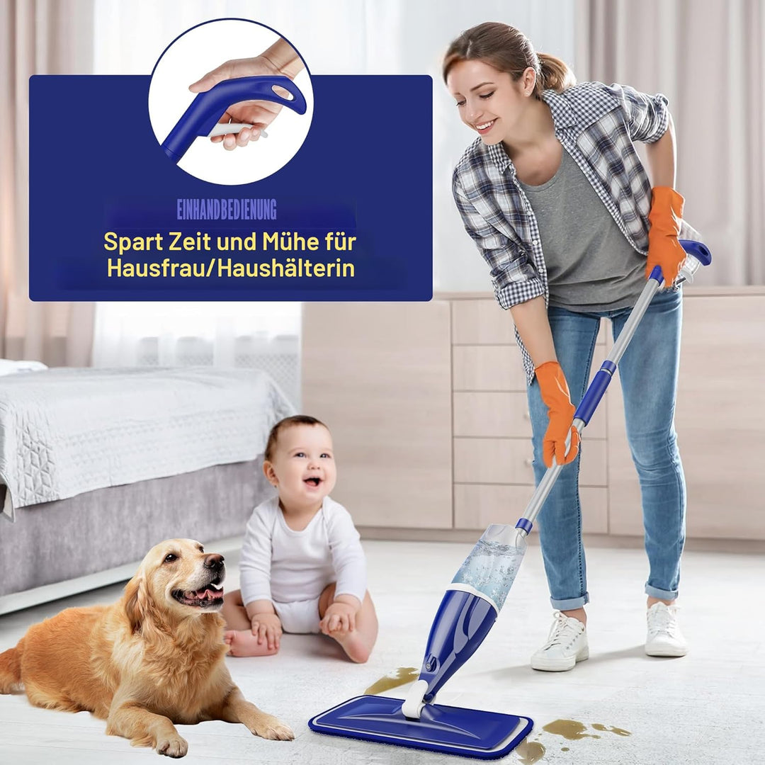 Wischer mit Sprühfunktion Spray Mop - EXEGO Sprühwischer Bodenwischer für die Bodenreinigung mit 3 W