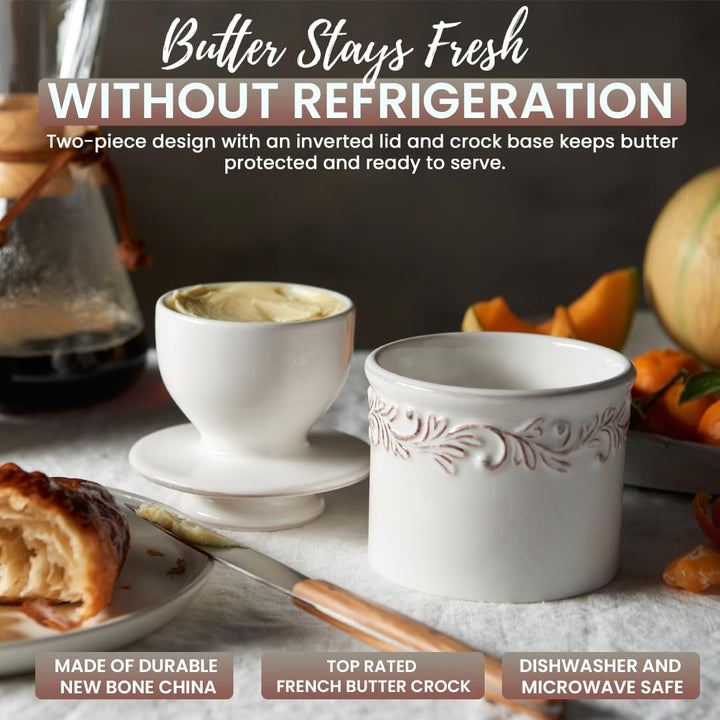 Butter Bell Buttertopf New Bone China, White Linen Buttertöpfe Butter Weiss, Wei&amp;