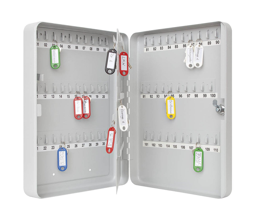 Wedo 10260837X Schlüsselschrank (für 110 Schlüssel, pulverbeschichtetes Stahlblech 28 x 6 x 37 cm, S