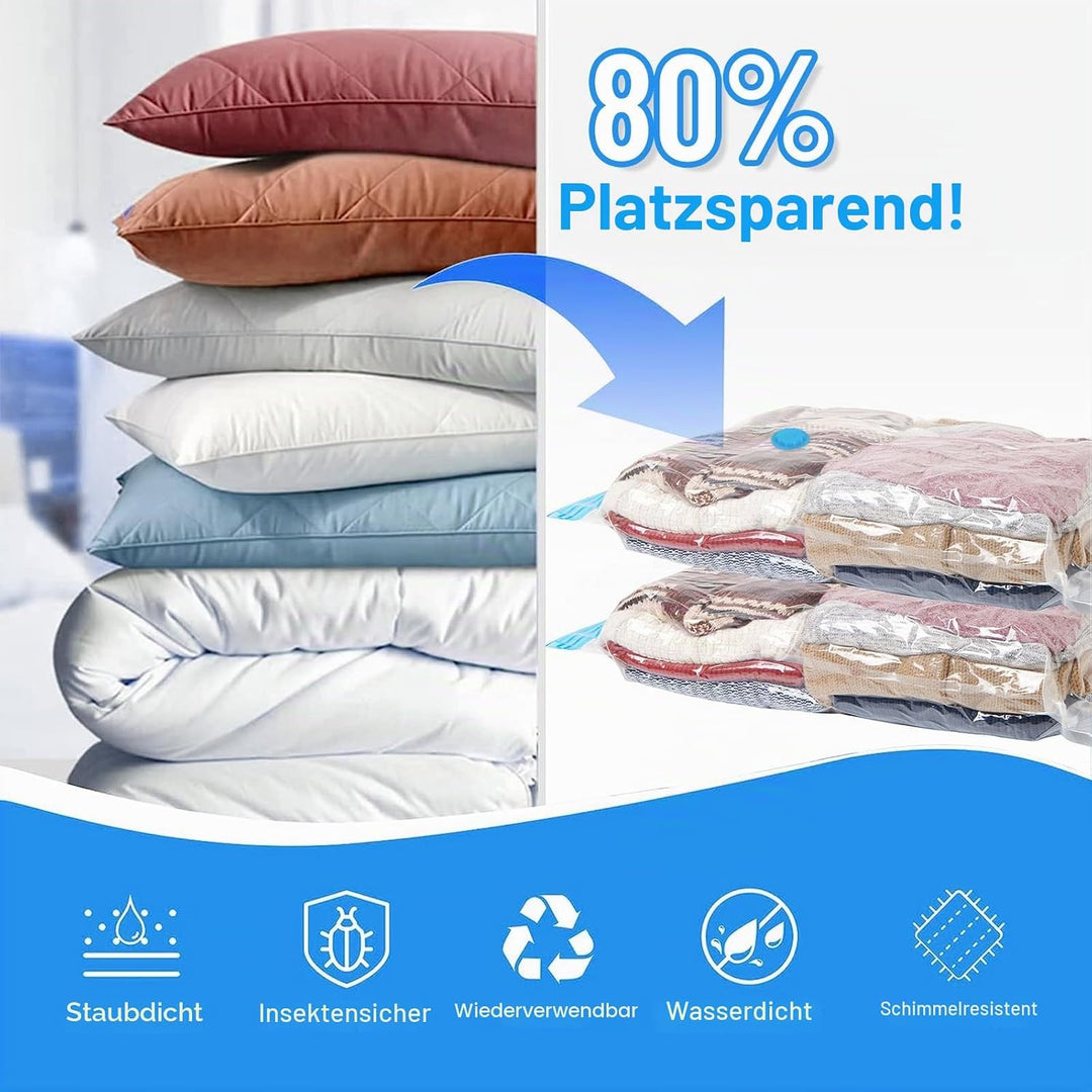 8er Set Vakuumbeutel für Bettdecken, 4 Jumbo 100x80cm + 4 Gross 80x60cm - 80% Platz Sparen, Vakuumbe
