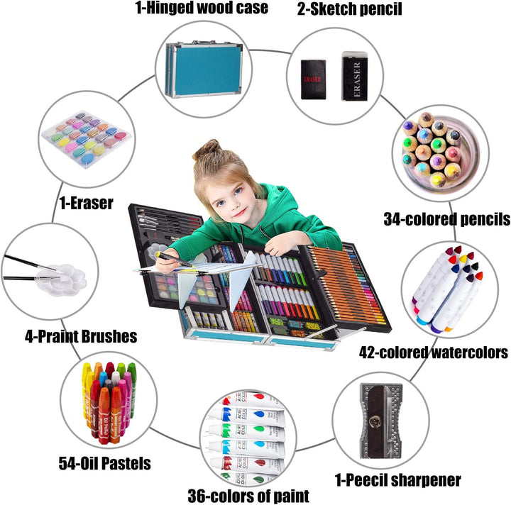 KINSPORY Malkoffer Kinder, 139 Stück Malset Kinder, Malkasten für Kinder, Deluxe Farben mit Aluminiu