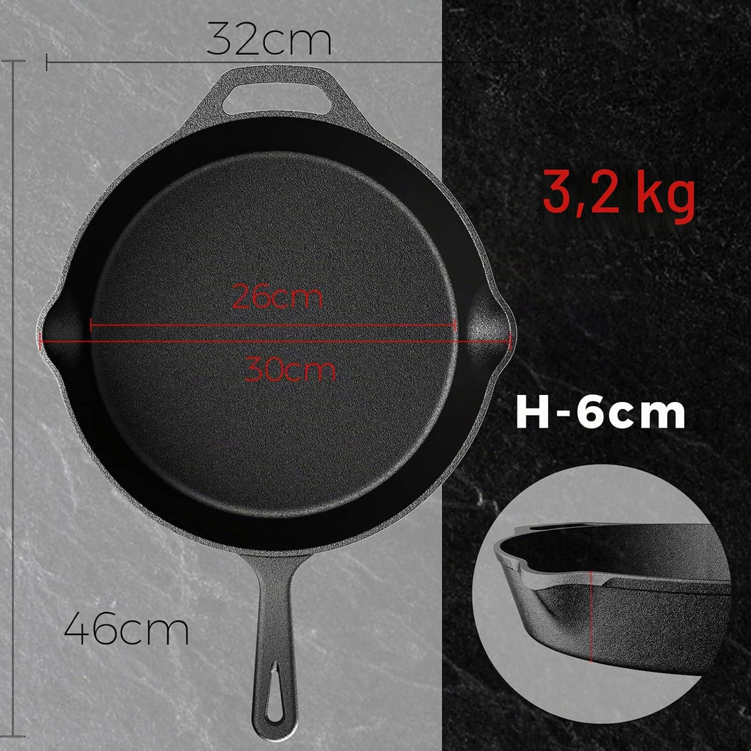 YASHE Grosse Gusseisenpfanne 30 CM,Gleichmässige Wärmeverteilung, widerstandsfähig und langlebig, fü