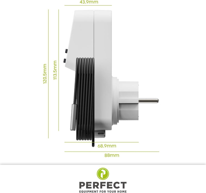Perfect Steckdosen-Thermostat - Klimaregelung - 5-30°C - 3500W - 230V/16A - für Heiz- und Kühlgeräte