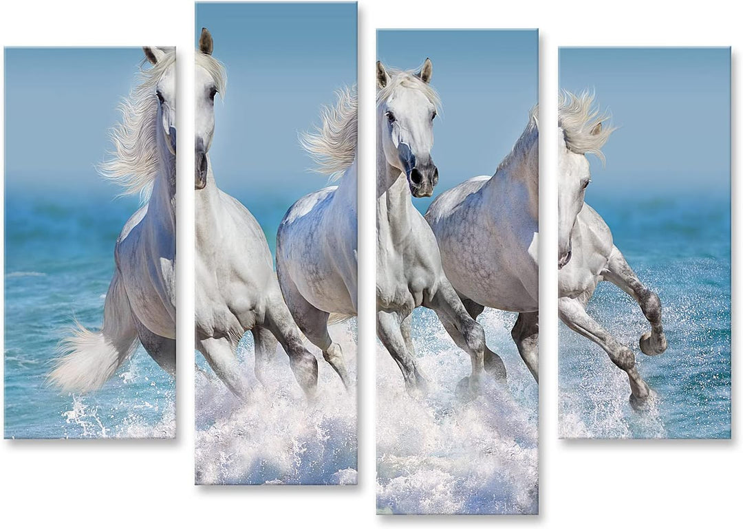 islandburner Bild auf Leinwand Pferde Wasser Weisses Pferd Herde Kinderzimmer Reiten Bilder Wandbild