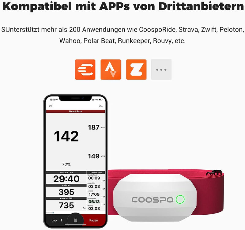 COOSPO H808S Brustgurt Pulsmesser ANT+/Bluetooth Herzfrequenzmesser Sensor, HRM Premium Pulsgurt HRM