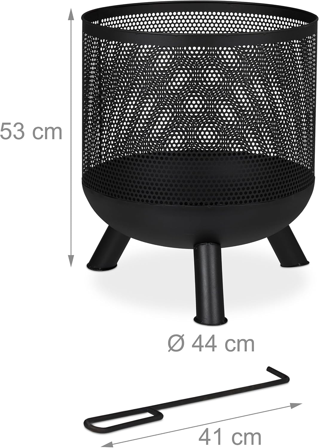 Relaxdays Feuerkorb, Mesh Design, Feuerrost, Schürhaken, Feuer im Garten, Feuertonne, Stahl, HxD: 53