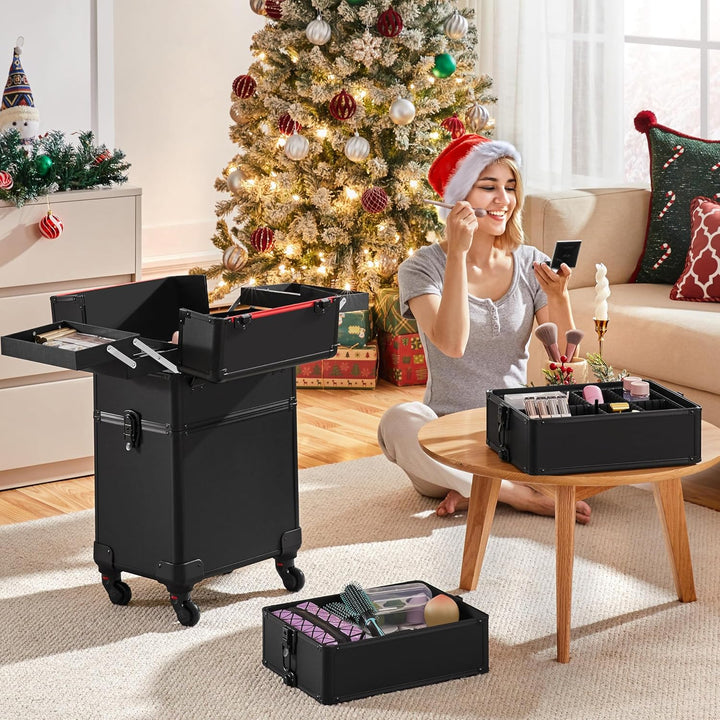 Yaheetech Kosmetikkoffer Alu Beauty Case Kosmetik Trolley Rollkoffer 4 in 1 Schminkkoffer mit 360° d