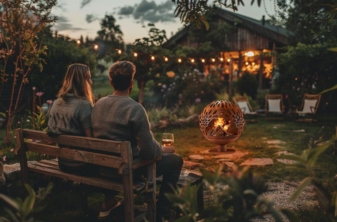 Kobolo Feuerschale Feuerkorb Bloom Kugelform 60x60x69cm Durchmesser 60cm mit Motiv - Metall Rostopti