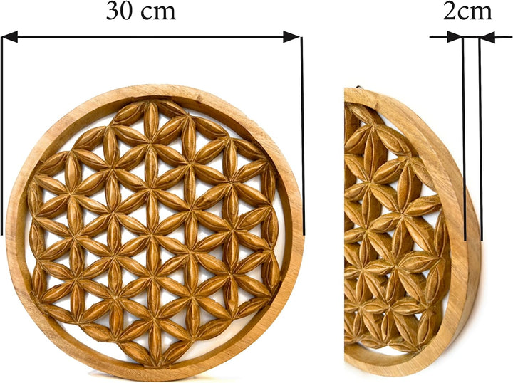 Trintura Blume des Lebens Wandbild 30 cm Lebensblume Energiebild Holzbild Handarbeit aus Akazien-Hol