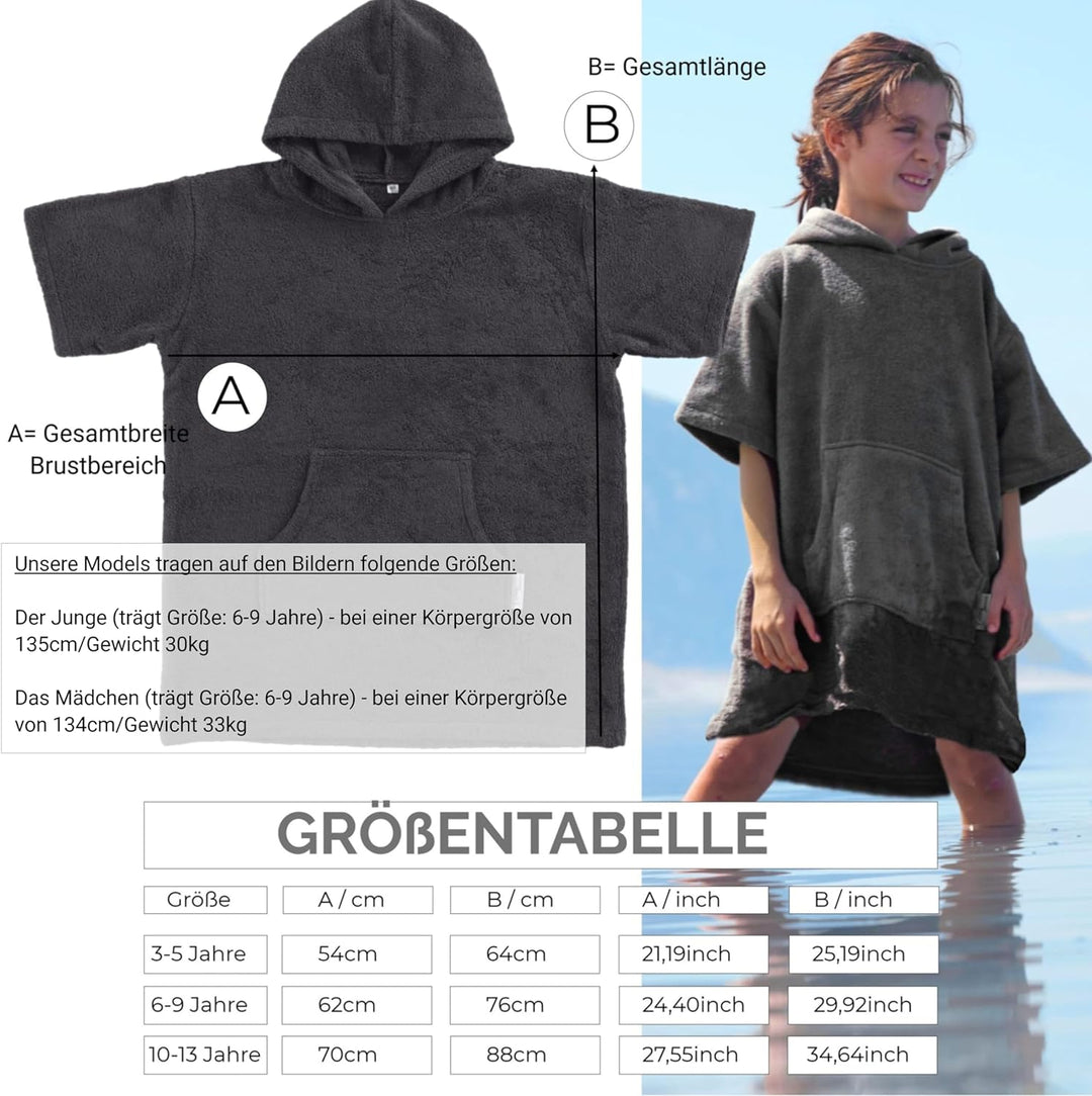 CalmyBEACH Frottee Badeponcho Kinder Jungen - Mädchen Surf Poncho 100% Baumwolle Strandponcho Handtu