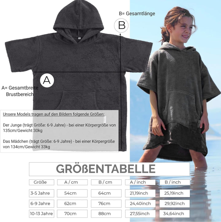 CalmyBEACH Frottee Badeponcho Kinder Jungen - Mädchen Surf Poncho 100% Baumwolle Strandponcho Handtu