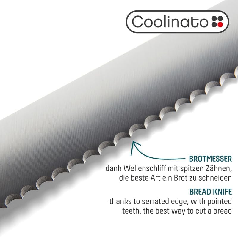 Coolinato – Profi Brotmesser Wellenschliff 20cm – Extra scharfer Klingenstahl – Ergonomischer Kunsts
