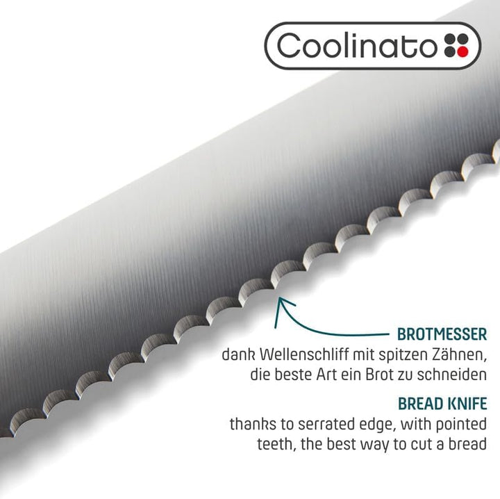 Coolinato – Profi Brotmesser Wellenschliff 20cm – Extra scharfer Klingenstahl – Ergonomischer Kunsts