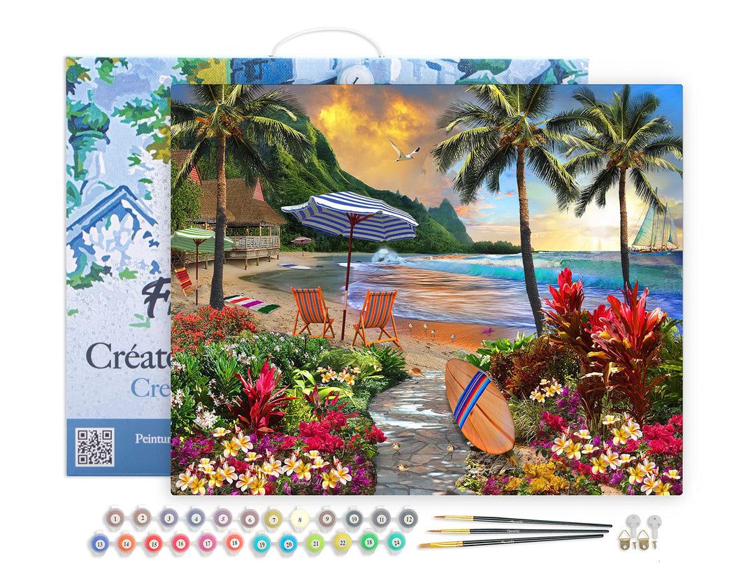 Figured'Art Malen Nach Zahlen Erwachsene Mit Rahmen Palme am Strand - Paint by Numbers Basteln DIY B