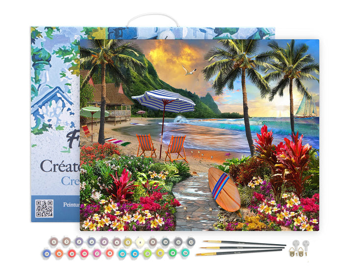 Figured'Art Malen Nach Zahlen Erwachsene Mit Rahmen Palme am Strand - Paint by Numbers Basteln DIY B