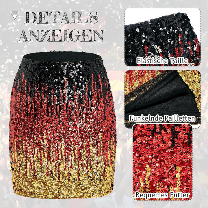 Durio Pailettenrock Für Damen Glitzer Rock Kurz Damen Sexy Midi Skirt Hüftrock mit Elastische Taille