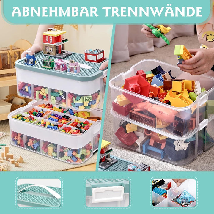 Aufbewahrungsboxen mit Deckel für Lego, 2 Ebenen Transparente Sortierboxen für Kleinteile, Plastik S