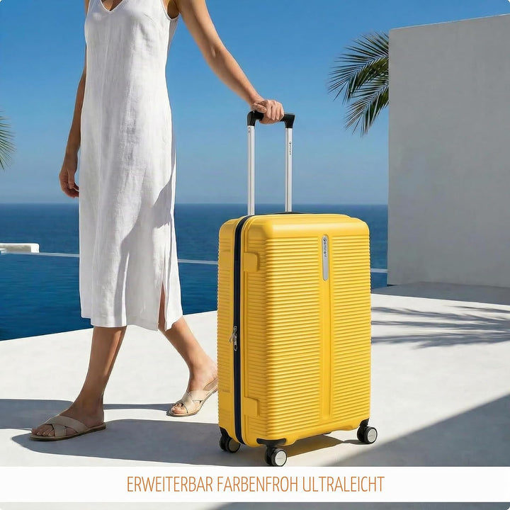 Eminent Finno Koffer Gross 77x51x30 cm, Erweiterbar, Hartschalenkoffer, 4 Rollen, Leicht, TSA Schlos