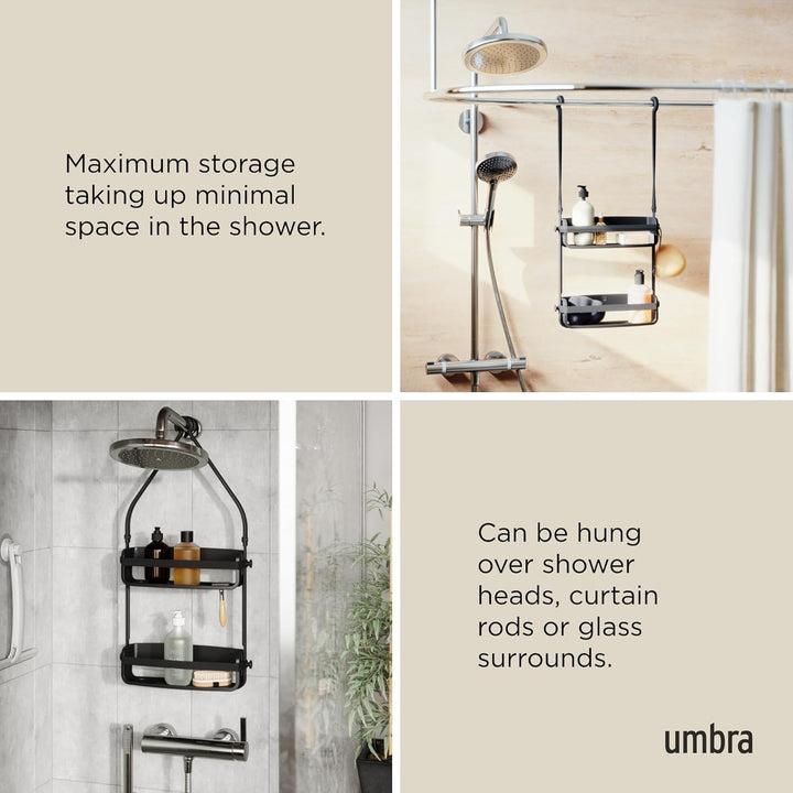 Umbra Flex Duschablage, Duschregal, Duschcaddy, Duschdiener, Schwarz Schwarz Duschablage mit 2 Fäche