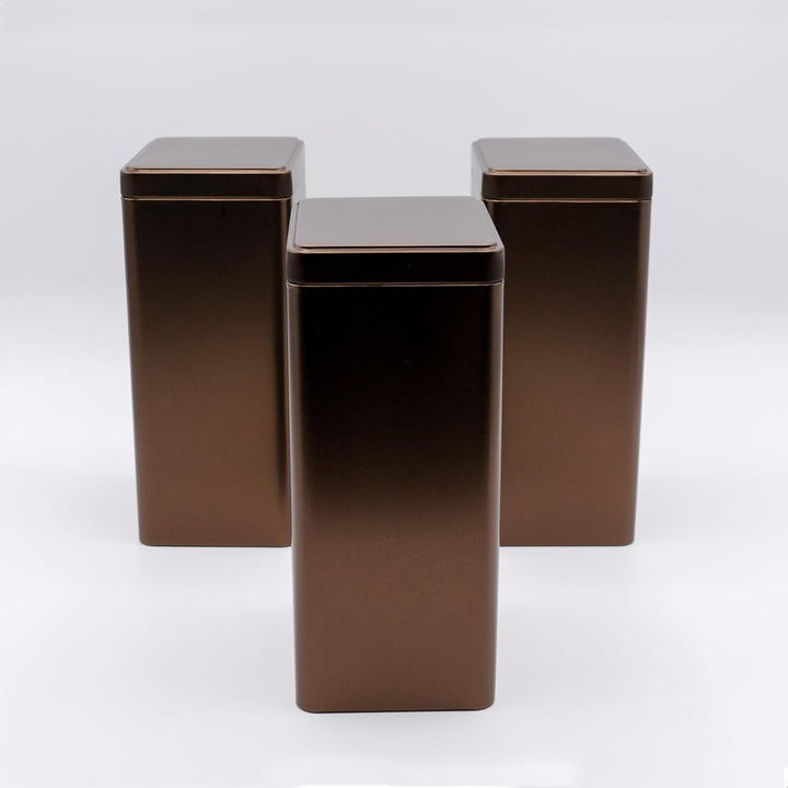 3 x eckige Kaffeedose/Teesdose, STAPELBAR, metallic kaffeebraun, aromadicht aus Metall für je 500g K