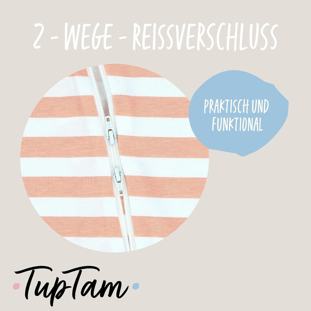 TupTam Unisex Schlafstrampler 3er Pack Baumwolle mit Reissverschluss 56 Streifen Beige Grau Blau, 56