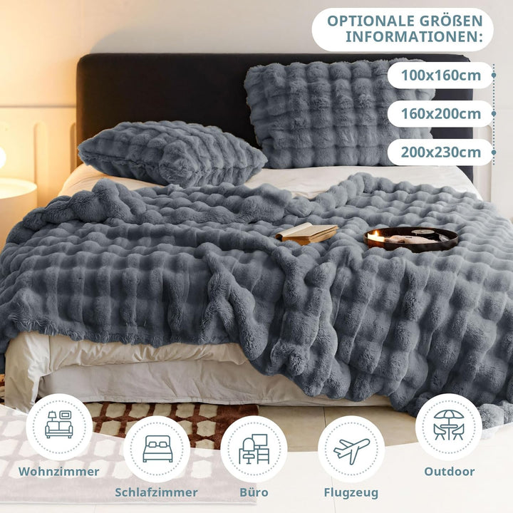 Kuscheldecke 100x160 cm, Kaninchen Plüsch Decke, Super Soft Wohndecke Dick 1000GSM Couchdecke Warme