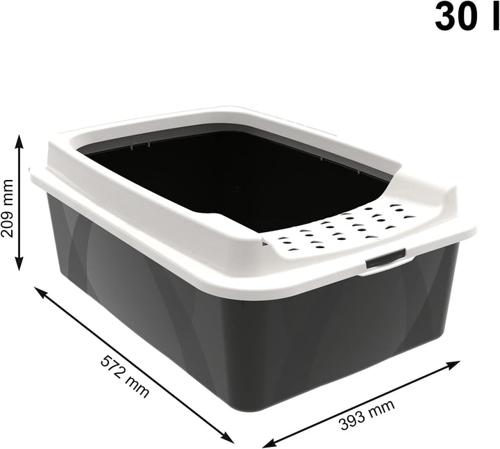 Rotho MyPet Eco Bonnie Katzenklo mit Top-Eingang, Kunststoff (PP recycelt), schwarz/weiss, M (57.2 x