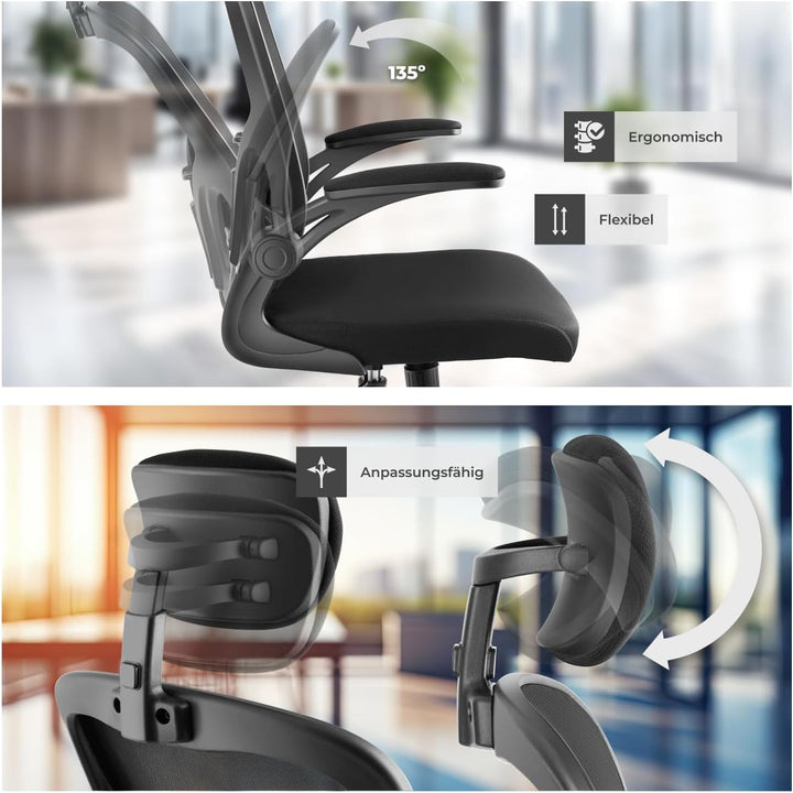 tectake® gepolsterter Gaming PC Bürostuhl, ergonomischer Stuhl mit Lendenwirbelstütze, Office Chair,