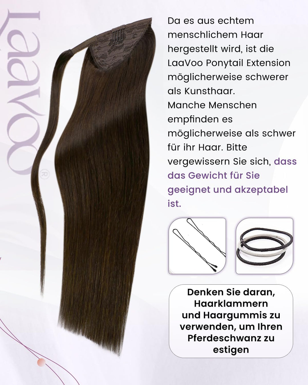 LaaVoo Ponytail Echthaar Pferdeschwanz Braun 70g Short Zopf Extensions Echthaar Braun 30cm Glatt Pfe