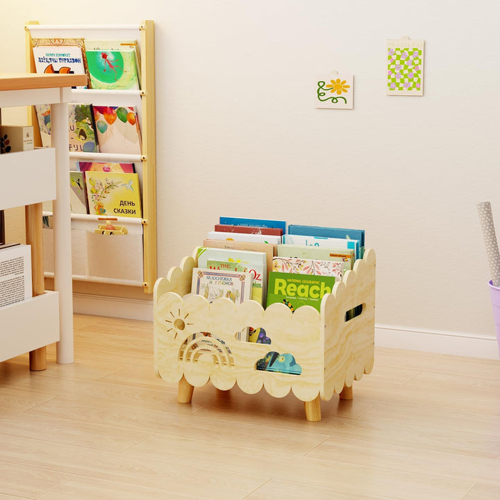Kinder Bücherregal Holz, Montessori Bücherregal Kinder, Bücherkiste Kinder für Leseecke, Babyzimmer,