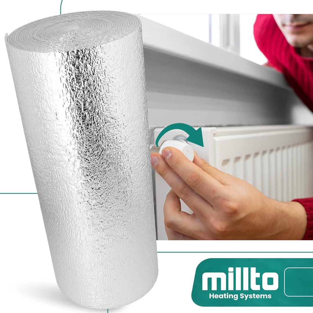 Millto™ Heizkörper Reflexionsfolie 15m x 0,5m x 3mm | Wandisolierung Reflexionsplatte Reflektionsfol