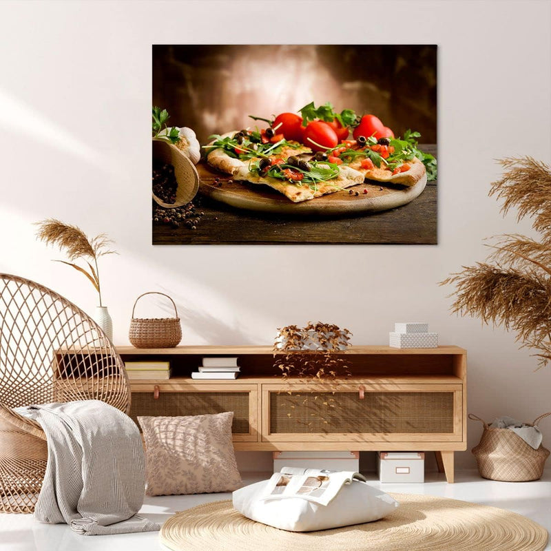 Bilder auf Leinwand 100x70cm Leinwandbild Pizza Vegetarier Italien Essen Gross Wanddeko Bild Schlafz