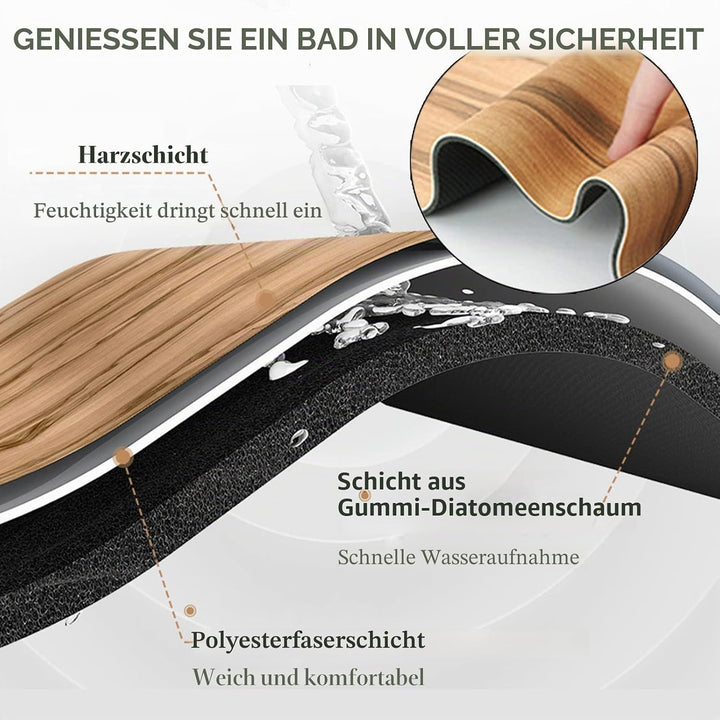 Dai Lufei Badematte, Kieselgur super saugfähige Duschmatte mit Walnussmaserung, rutschfeste, schnell