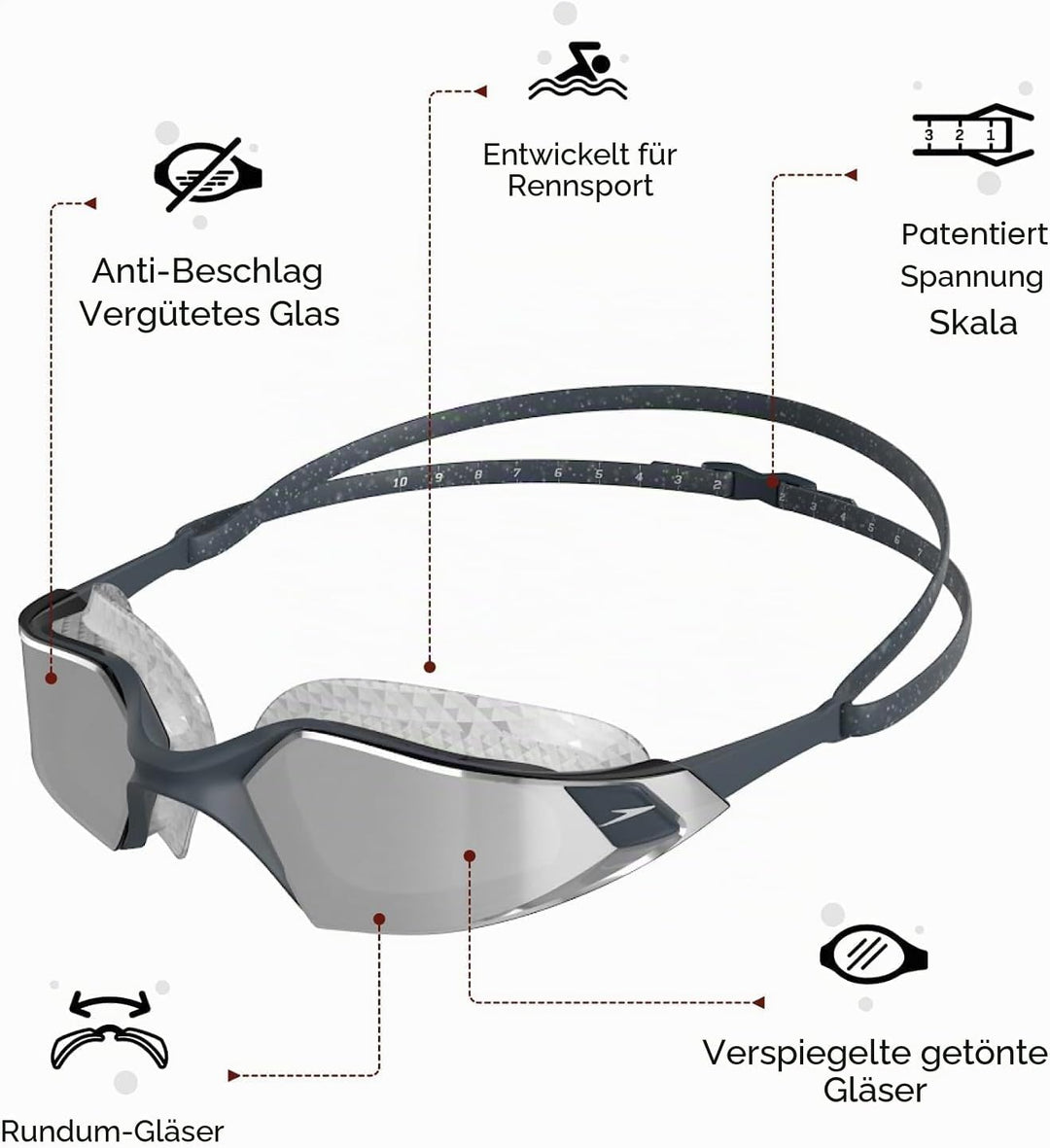 Speedo Unisex Erwachsene Aquapulse Pro Mirror Schwimmbrille Einheitsgrösse Oxid Grey/Silver/Chrome,