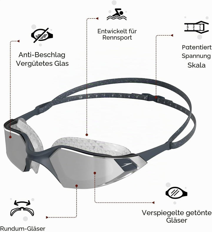 Speedo Unisex Erwachsene Aquapulse Pro Mirror Schwimmbrille Einheitsgrösse Oxid Grey/Silver/Chrome,