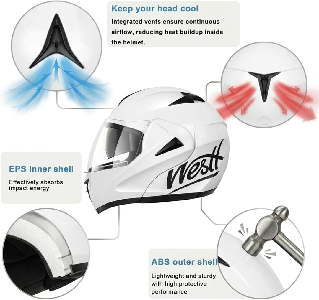 Westt Motorradhelm Herren Damen Integralhelm Klapphelm Flip-up Motorrad Jethelm Chopper Mofa Moped R