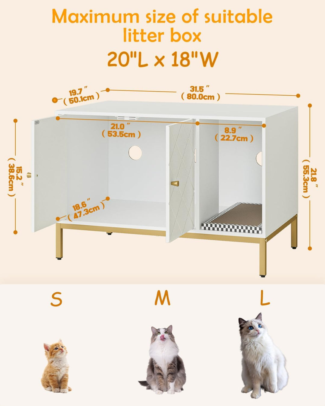 Katzenklo Schrank, Katzenkloschrank mit Doppeltüren, Katzenhaus mit Kratzmatte, hohe Beine, für Katz