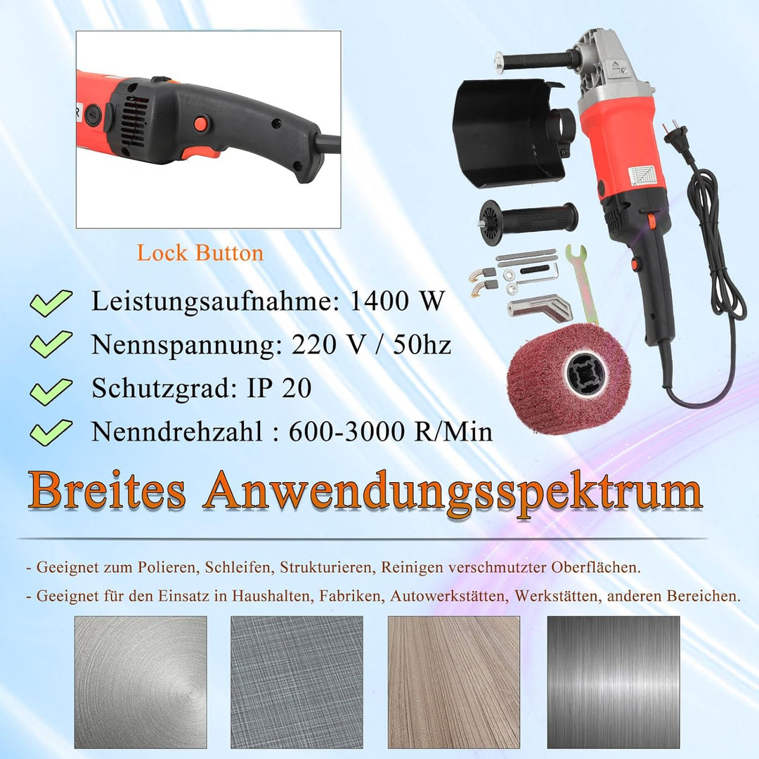 Satiniermaschine 1400W Schleifmaschine 6 Stufig Variable Drehzahl Elektrische Bürstenschleifer Bürst