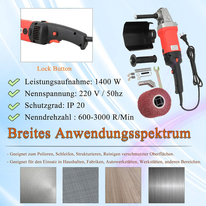 Satiniermaschine 1400W Schleifmaschine 6 Stufig Variable Drehzahl Elektrische Bürstenschleifer Bürst