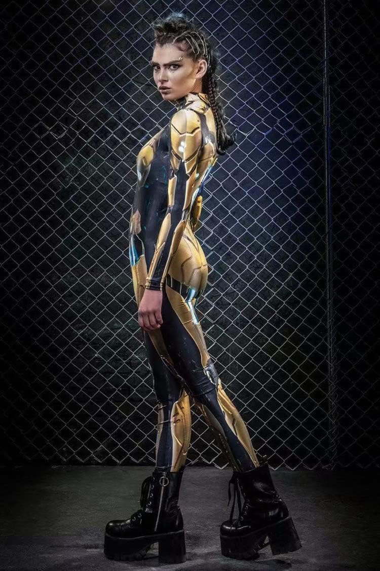 Shmily Girl Skelett Kostüm Damen Herren Halloween Kostüme Cosplay Overall Bodysuit Gold M, Gold M