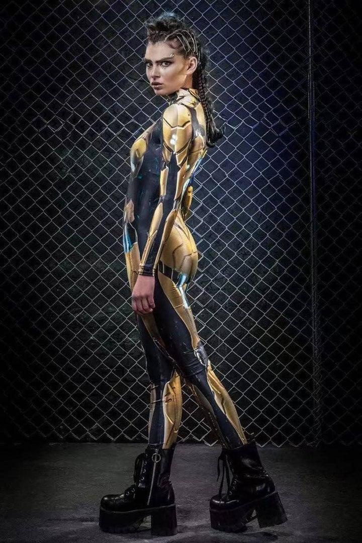 Shmily Girl Skelett Kostüm Damen Herren Halloween Kostüme Cosplay Overall Bodysuit Gold M, Gold M
