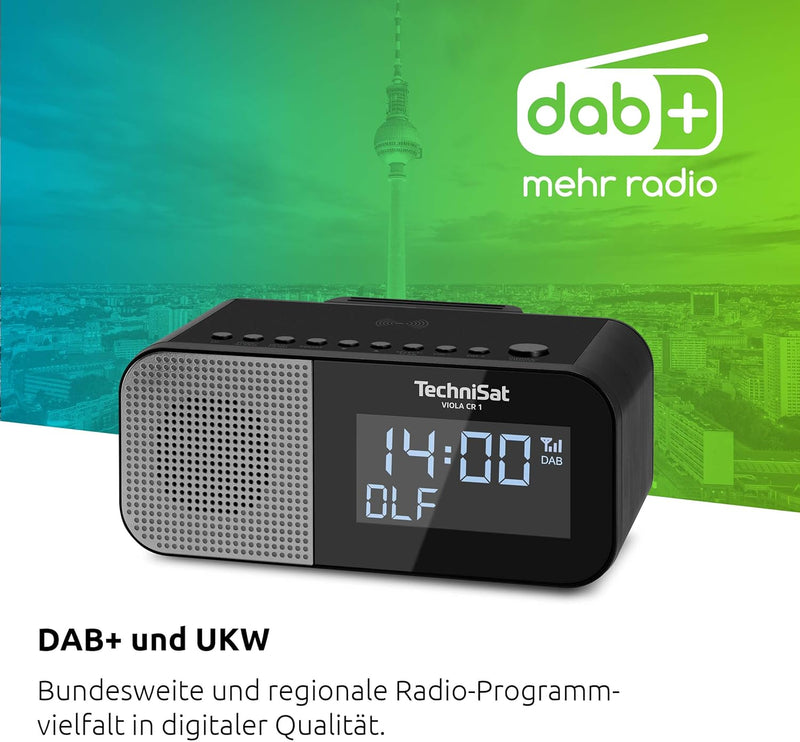 TechniSat VIOLA CR 1 – DAB+ Radiowecker mit Wireless Charging (UKW, Zwei Wecktimer, Snooze, Sleeptim