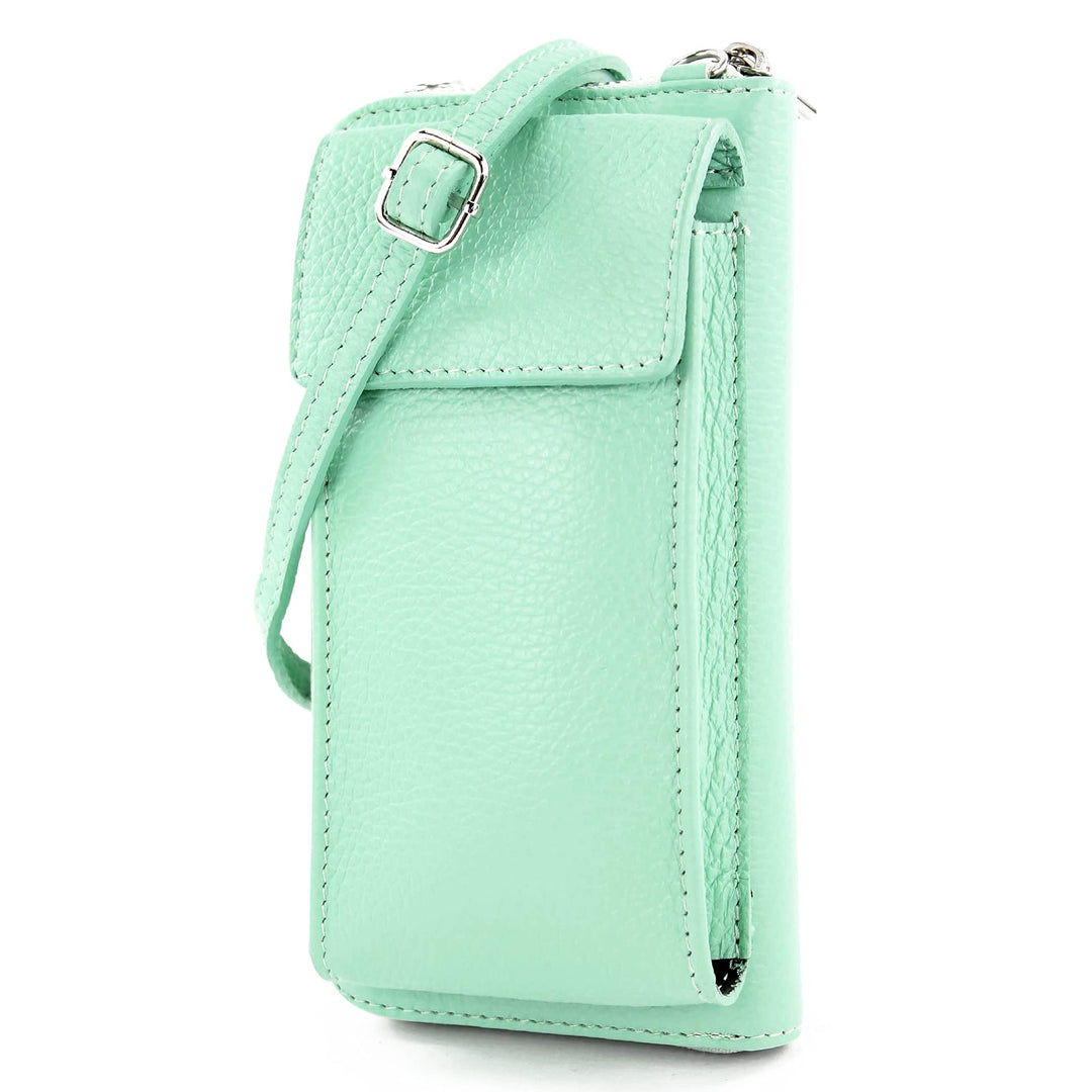 modamoda de - P06 - ital. Damen Umhängetasche Geldbörse Handytasche Leder Mint, Mint