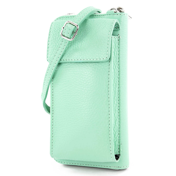 modamoda de - P06 - ital. Damen Umhängetasche Geldbörse Handytasche Leder Mint, Mint